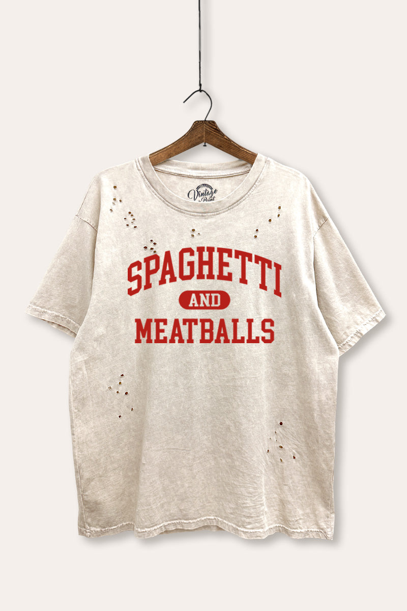 spaghetti & meatballs graphic mineral wash laser distress tee