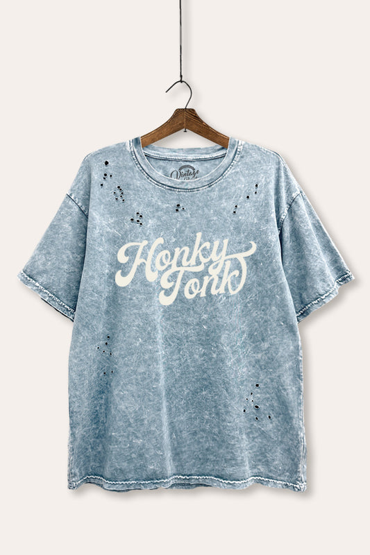 honky tonk graphic mineral wash laser distress tee