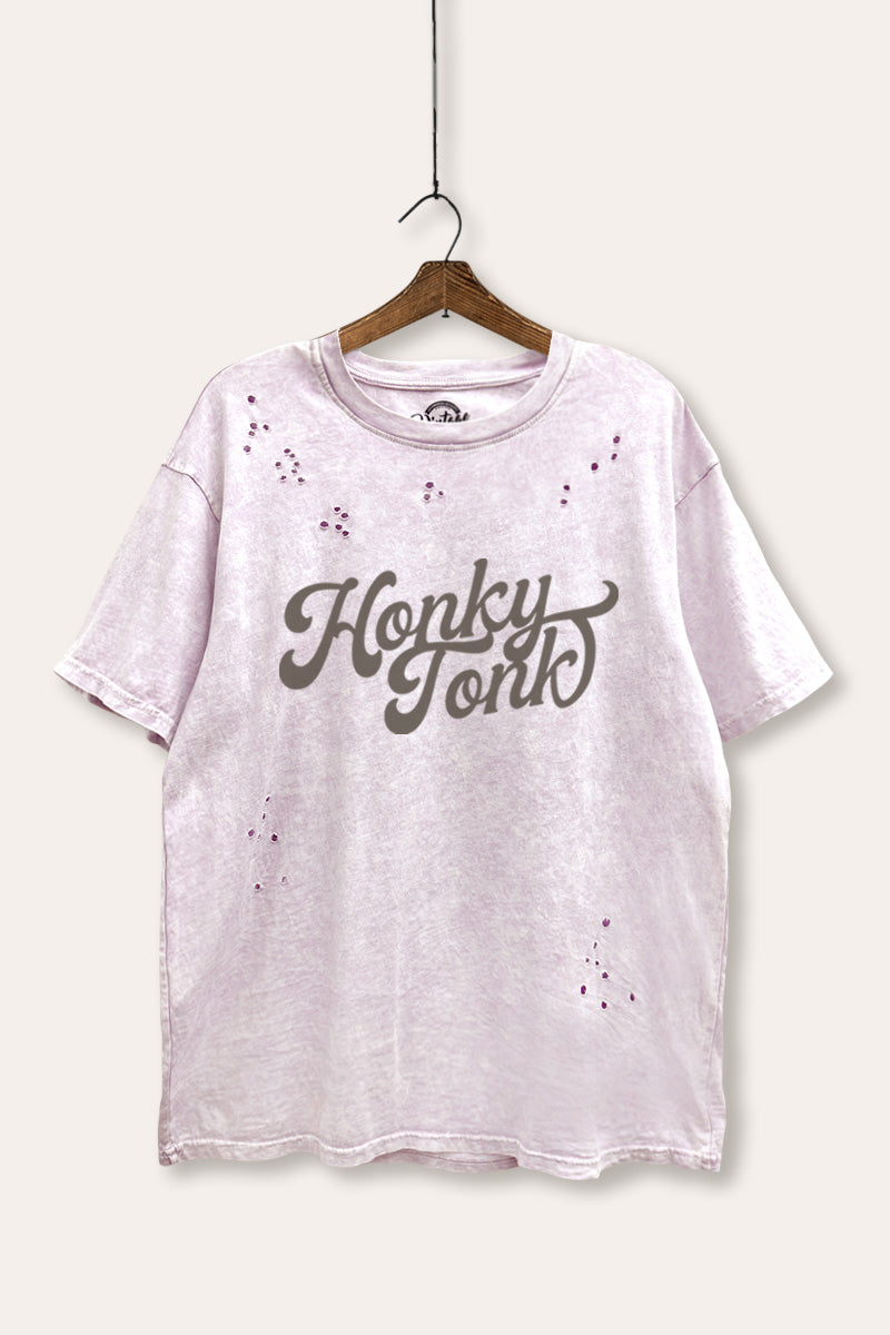 honky tonk graphic mineral wash laser distress tee