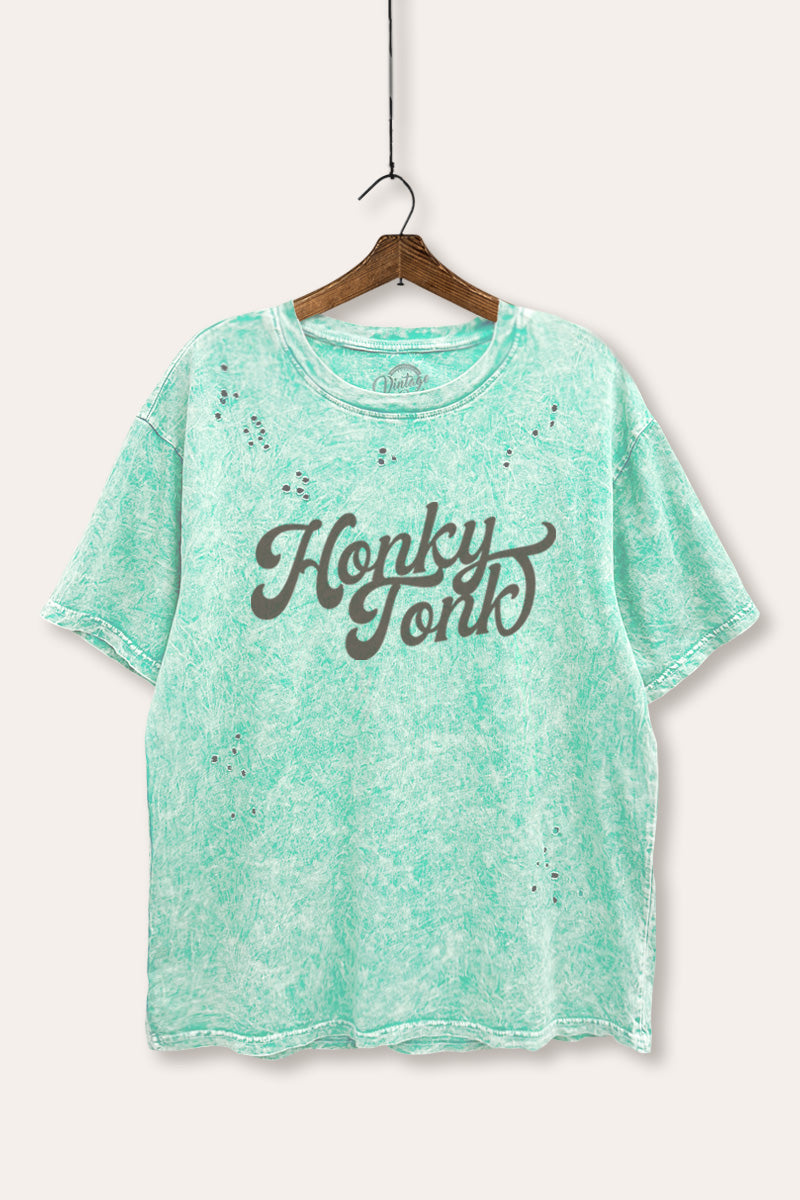 honky tonk graphic mineral wash laser distress tee