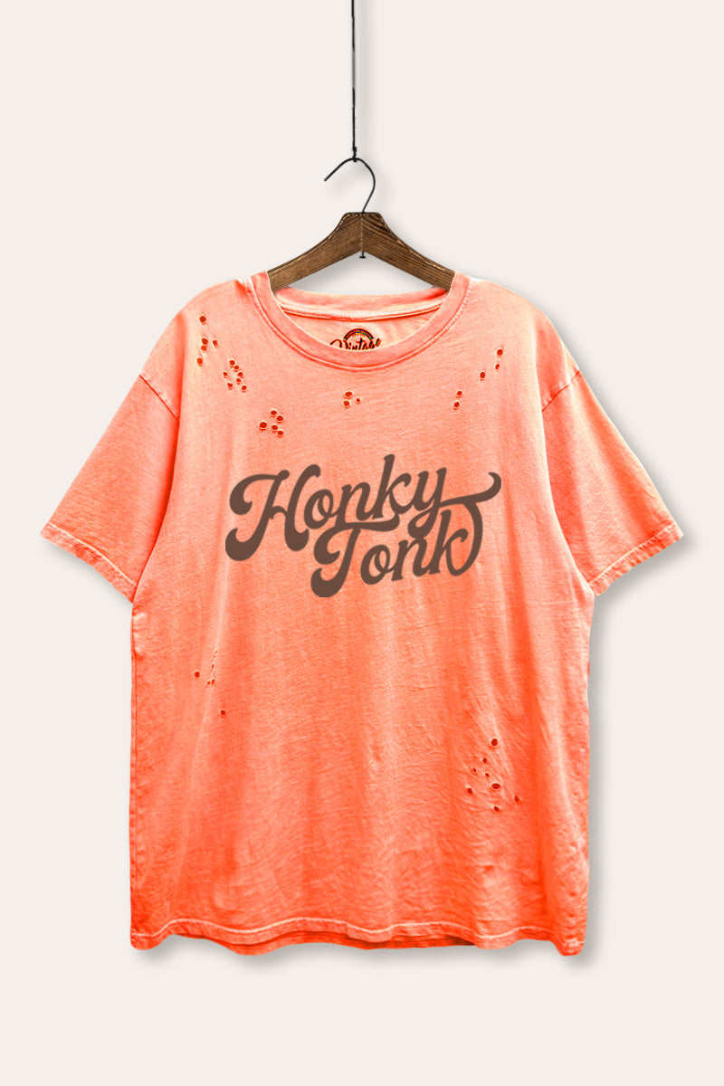 honky tonk graphic mineral wash laser distress tee