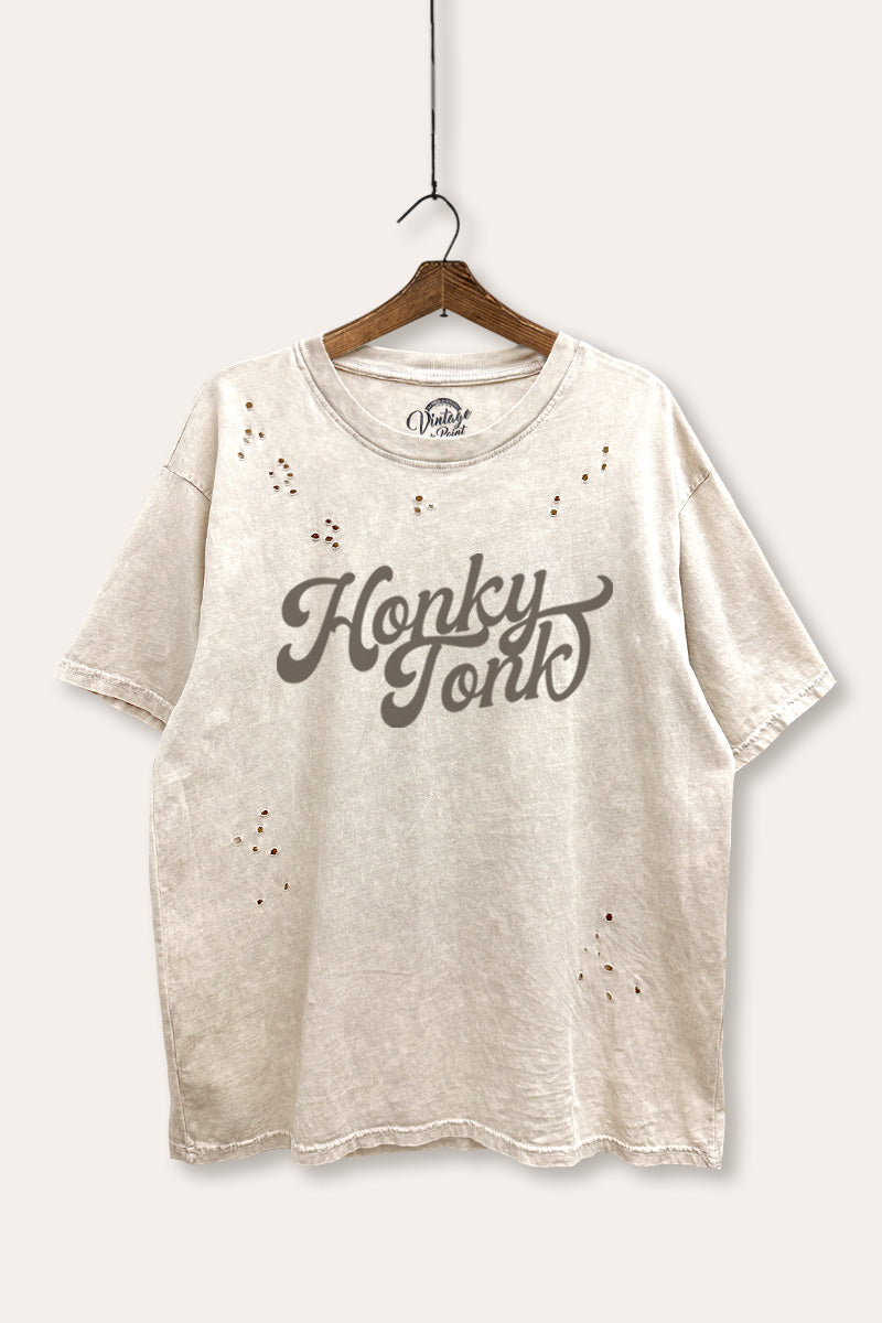 honky tonk graphic mineral wash laser distress tee