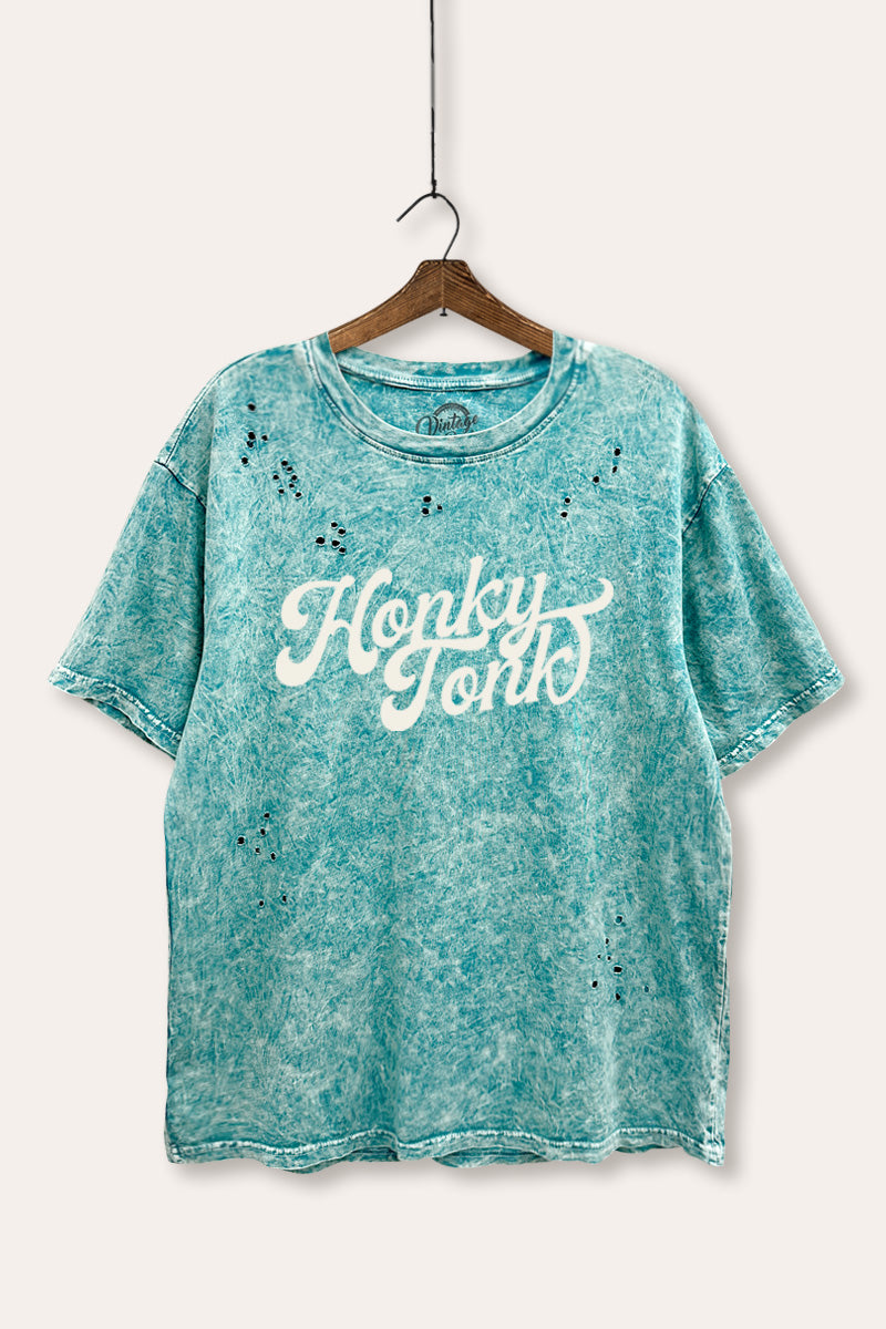 honky tonk graphic mineral wash laser distress tee