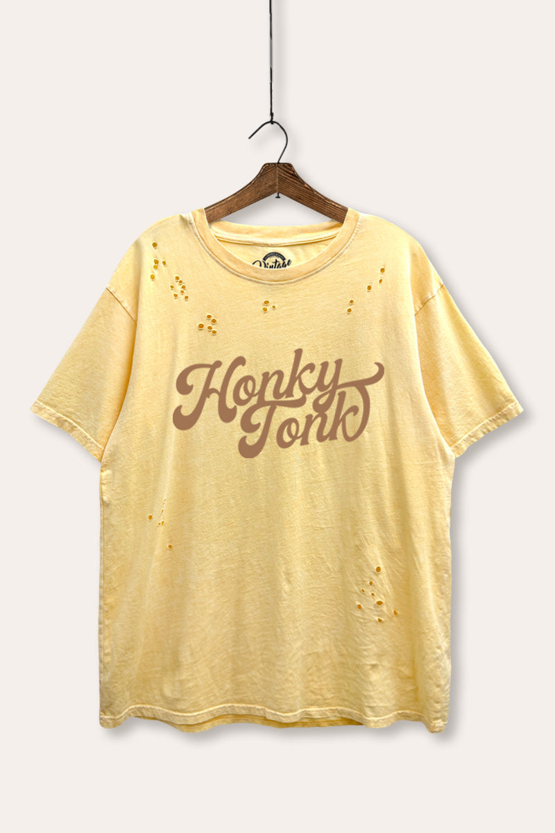 honky tonk graphic mineral wash laser distress tee