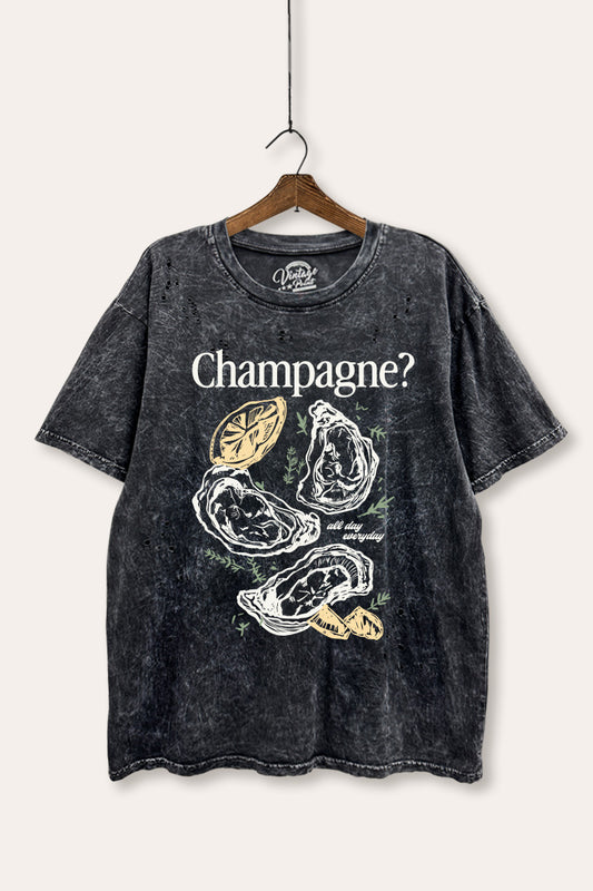 "champagne" oyster graphic mineral wash laser distress tee