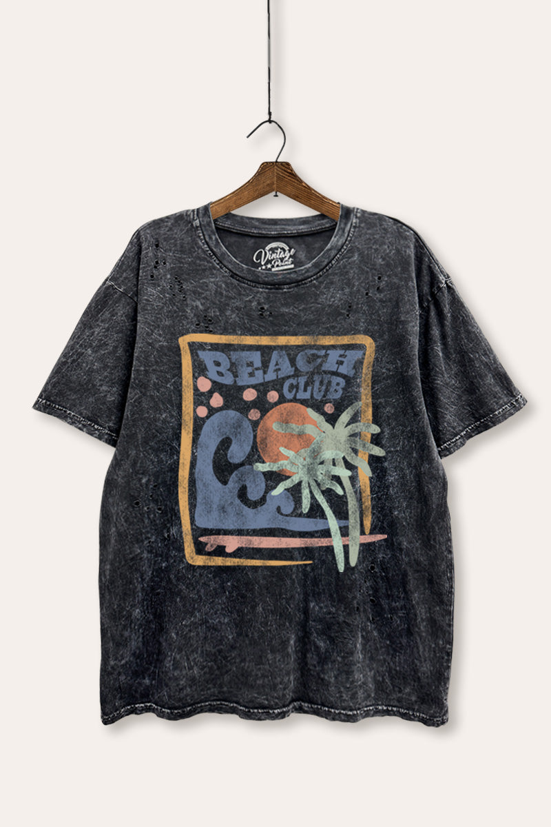 "beach club" graphic mineral wash laser distress tee
