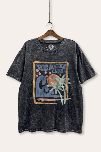 "beach club" graphic mineral wash laser distress tee