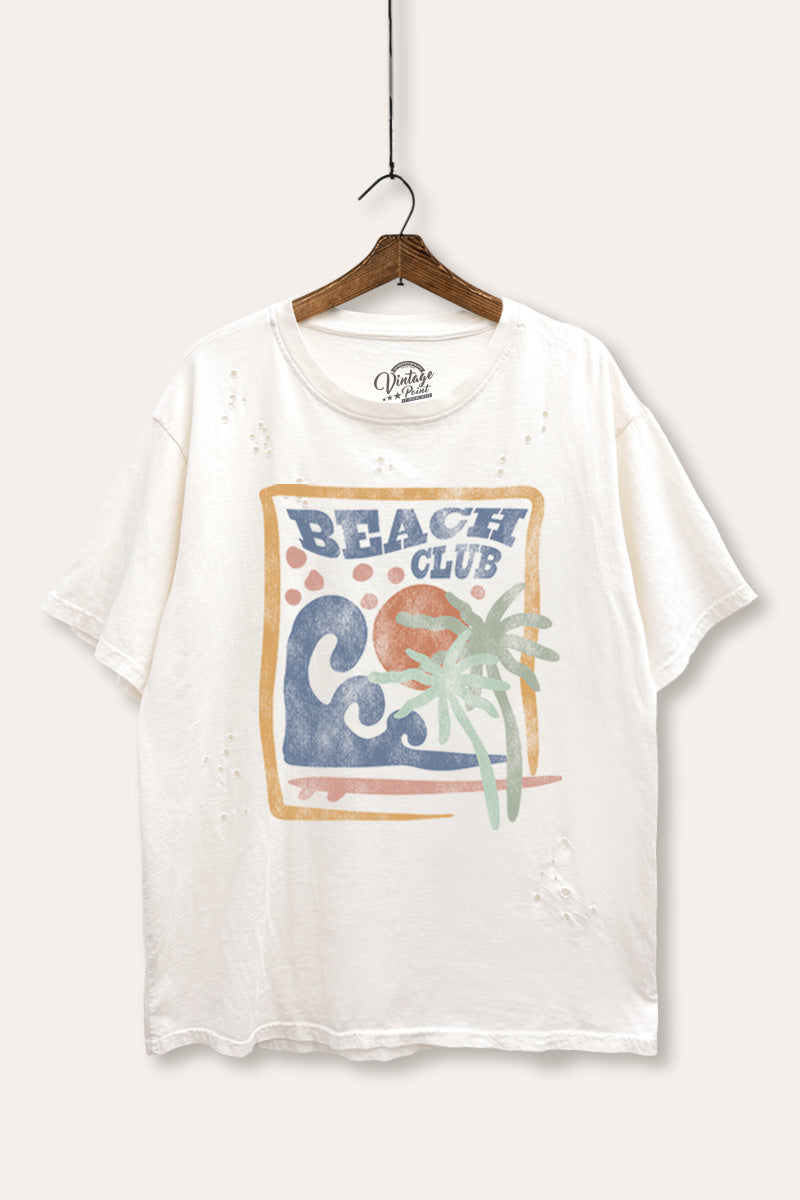 "beach club" graphic mineral wash laser distress tee