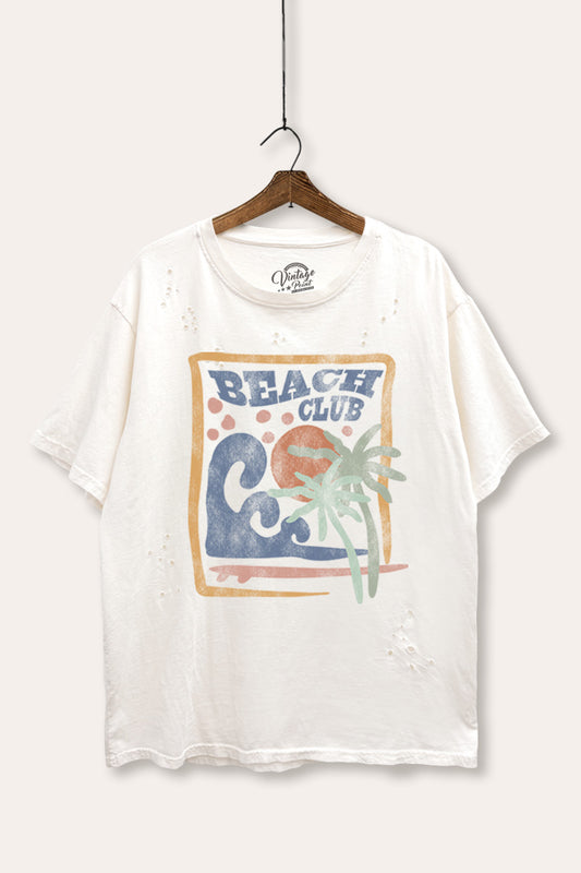 "beach club" graphic mineral wash laser distress tee