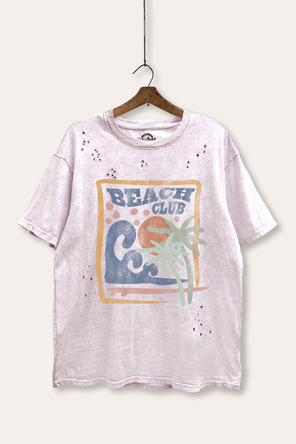 "beach club" graphic mineral wash laser distress tee