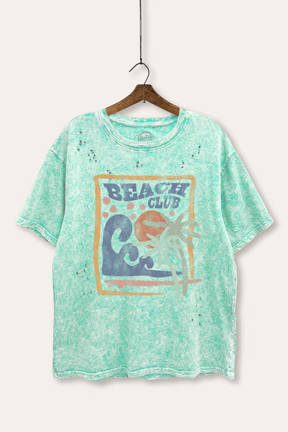 "beach club" graphic mineral wash laser distress tee
