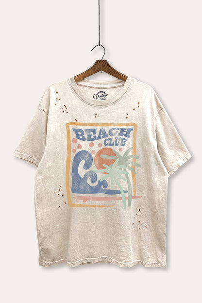 "beach club" graphic mineral wash laser distress tee