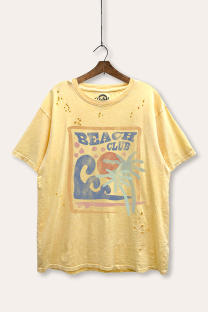 "beach club" graphic mineral wash laser distress tee