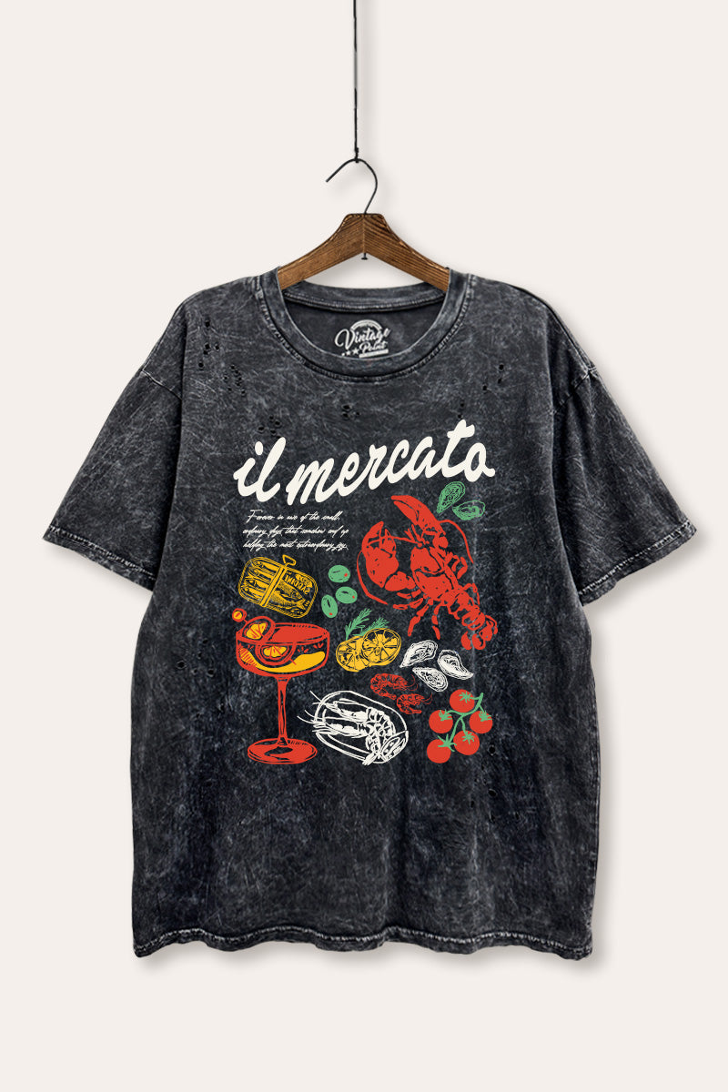 "il mercato market" graphic mineral wash laser distress tee