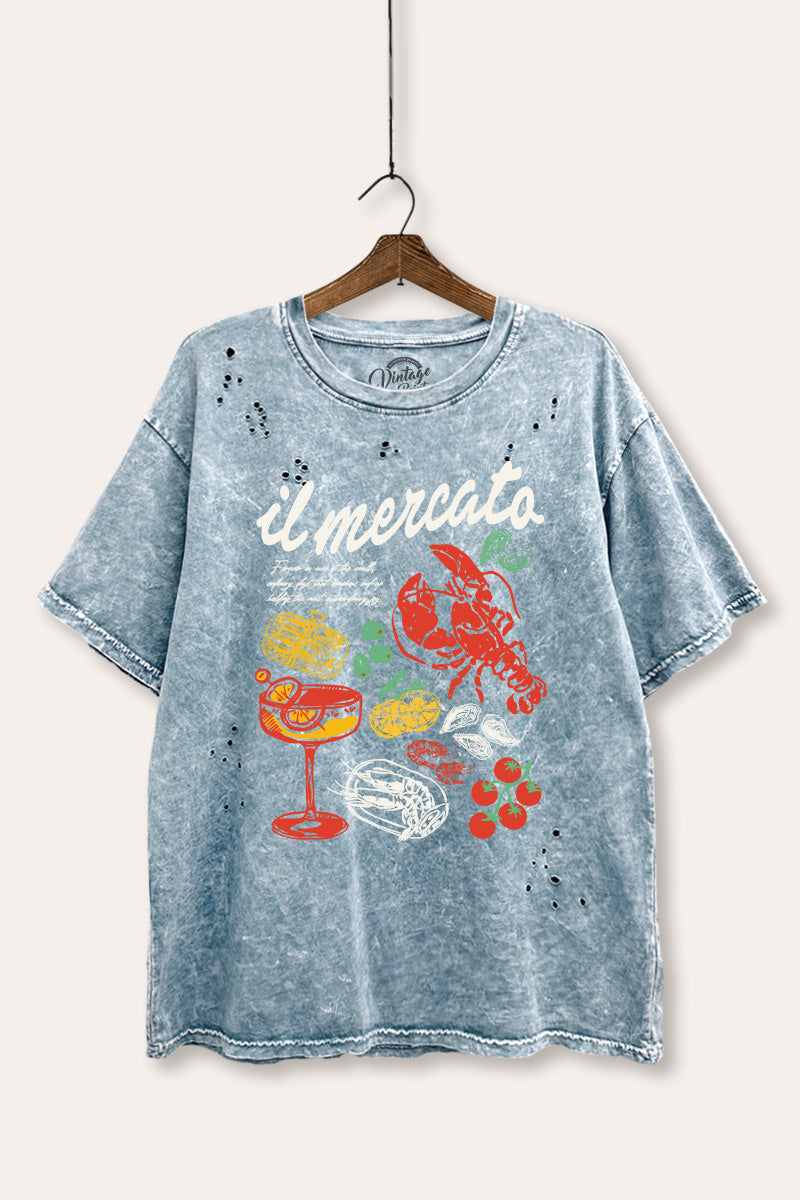 "il mercato market" graphic mineral wash laser distress tee