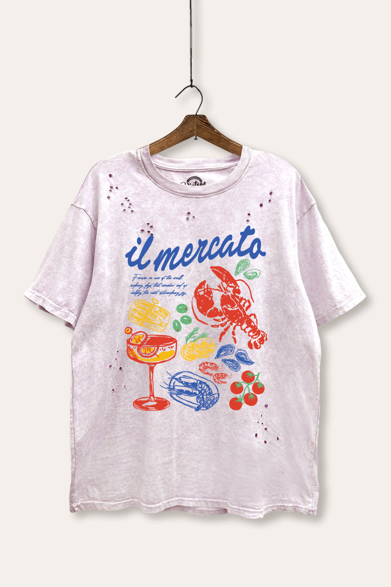 "il mercato market" graphic mineral wash laser distress tee