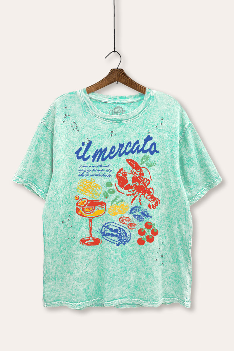 "il mercato market" graphic mineral wash laser distress tee