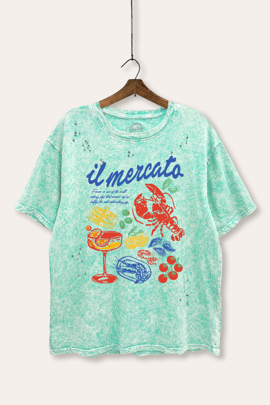 "il mercato market" graphic mineral wash laser distress tee