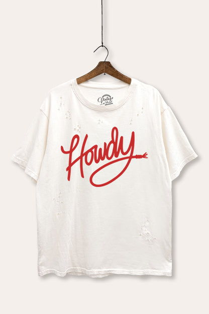 Howdy Cursive Western Graphic Mineral Wash Distress Tee