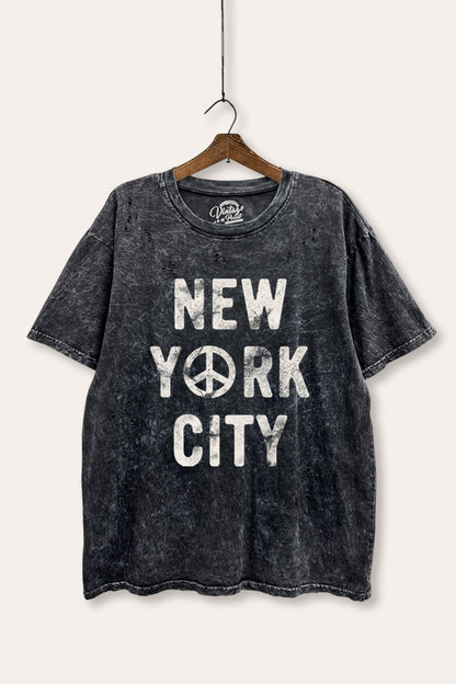 New York City Peace Sign Graphic Mineral Wash Distress Tee
