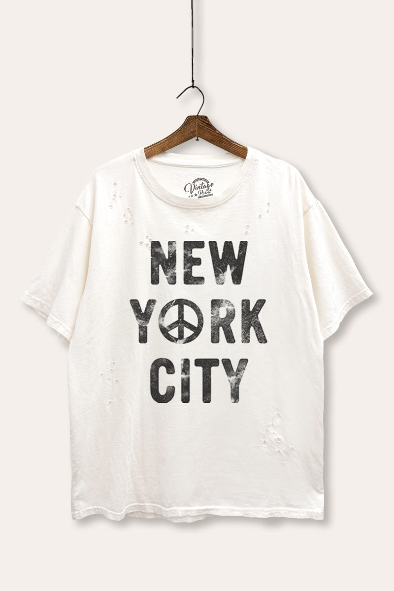 New York City Peace Sign Graphic Mineral Wash Distress Tee