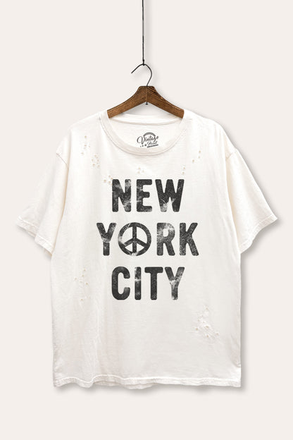 New York City Peace Sign Graphic Mineral Wash Distress Tee
