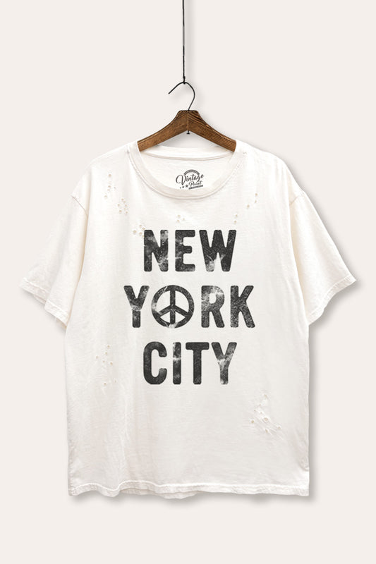 New York City Peace Sign Graphic Mineral Wash Distress Tee