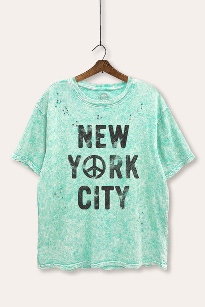 New York City Peace Sign Graphic Mineral Wash Distress Tee