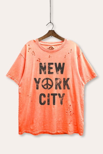 New York City Peace Sign Graphic Mineral Wash Distress Tee