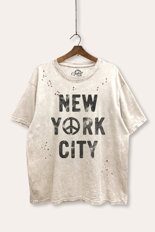 "new york city" graphic mineral wash laser distress tee