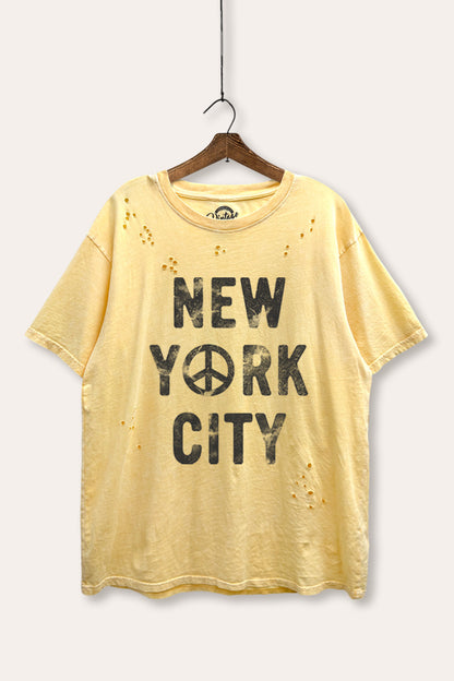 New York City Peace Sign Graphic Mineral Wash Distress Tee