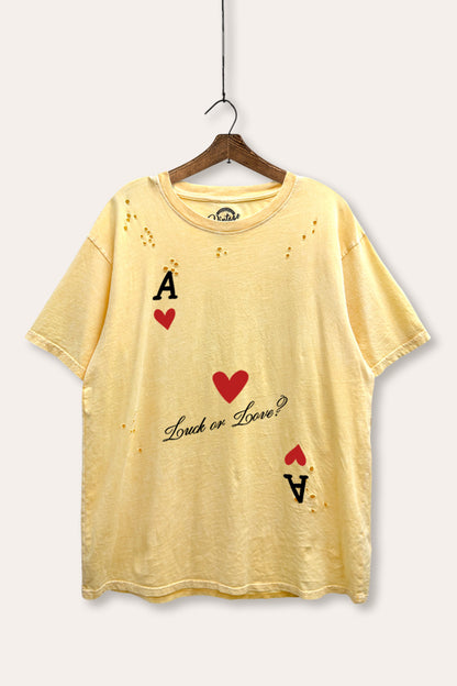 "luck or love" graphic mineral wash laser distress tee
