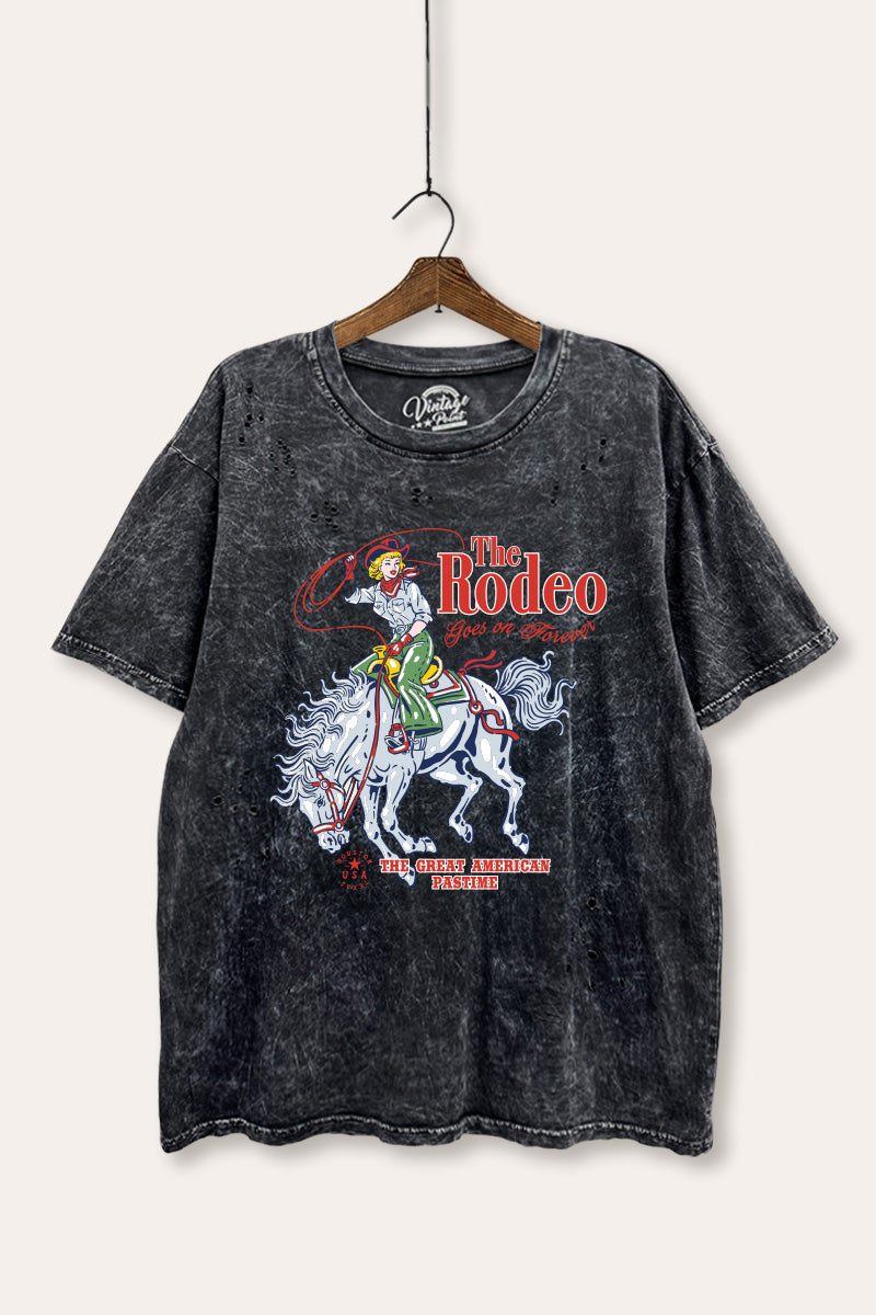 "the rodeo" graphic mineral wash laser distress tee