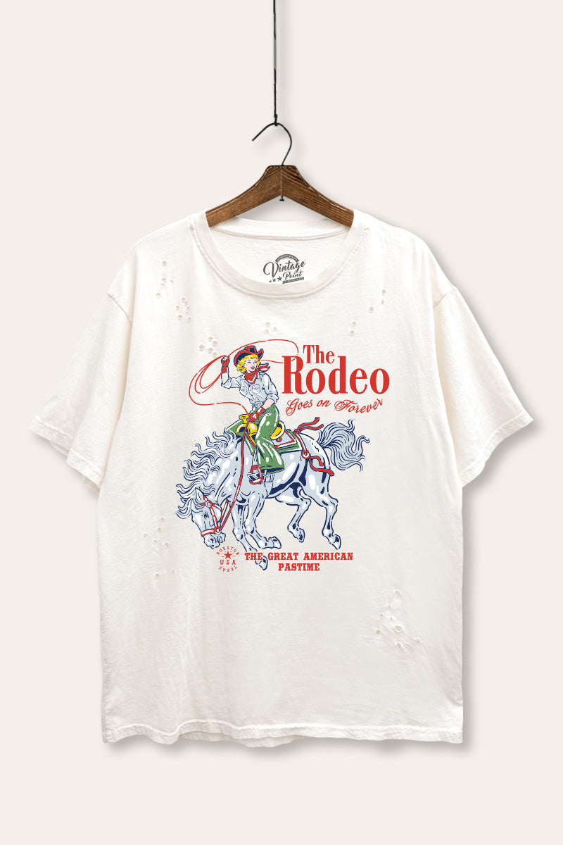 "the rodeo" graphic mineral wash laser distress tee