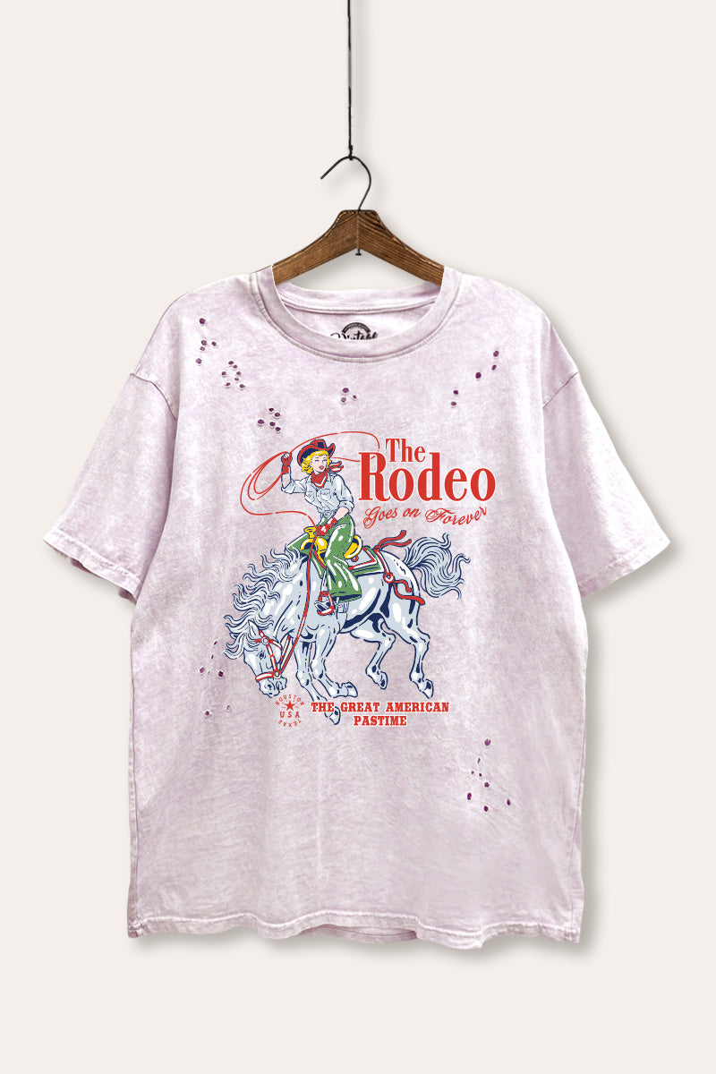 "the rodeo" graphic mineral wash laser distress tee