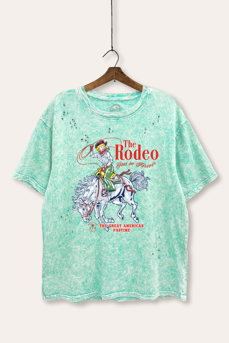 "the rodeo" graphic mineral wash laser distress tee
