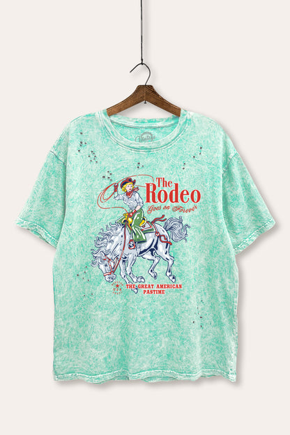 "the rodeo" graphic mineral wash laser distress tee
