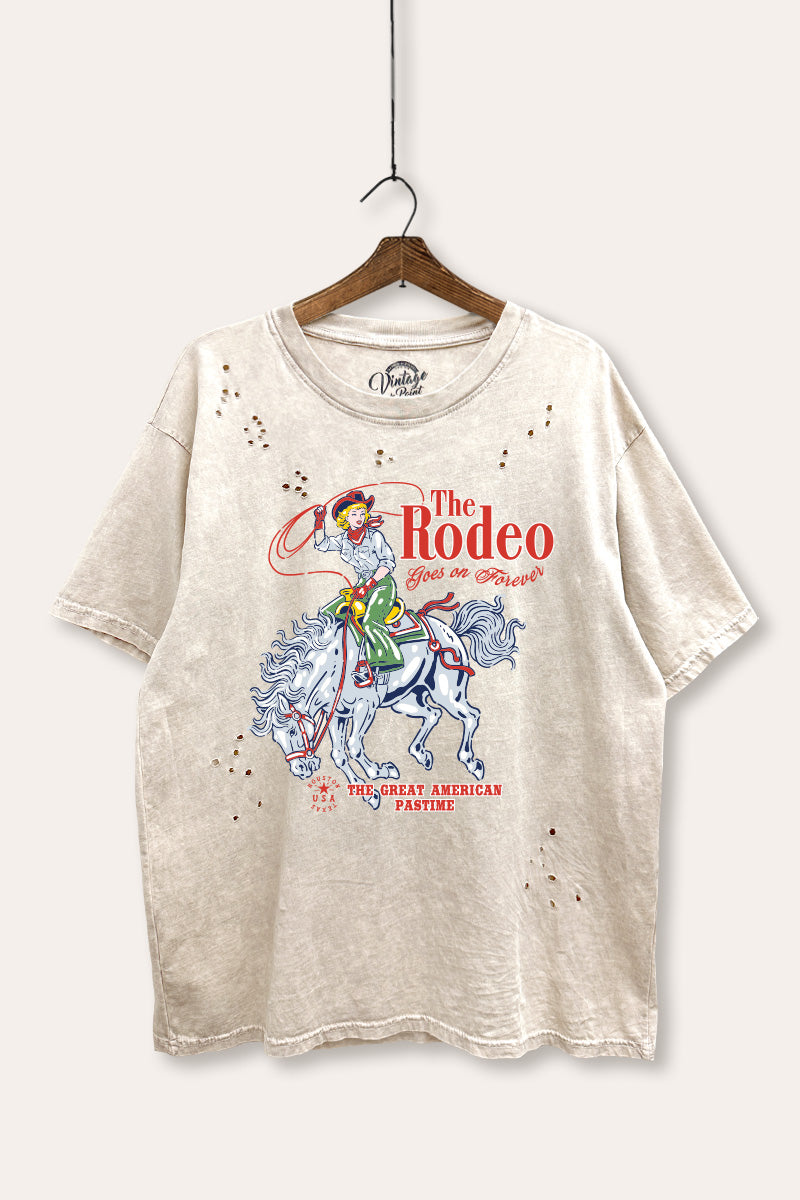 "the rodeo" graphic mineral wash laser distress tee