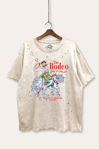 "the rodeo" graphic mineral wash laser distress tee
