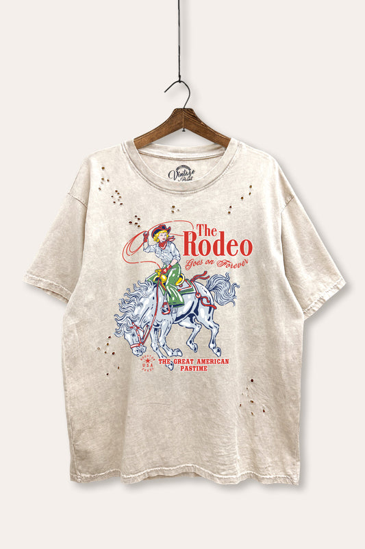 "the rodeo" graphic mineral wash laser distress tee