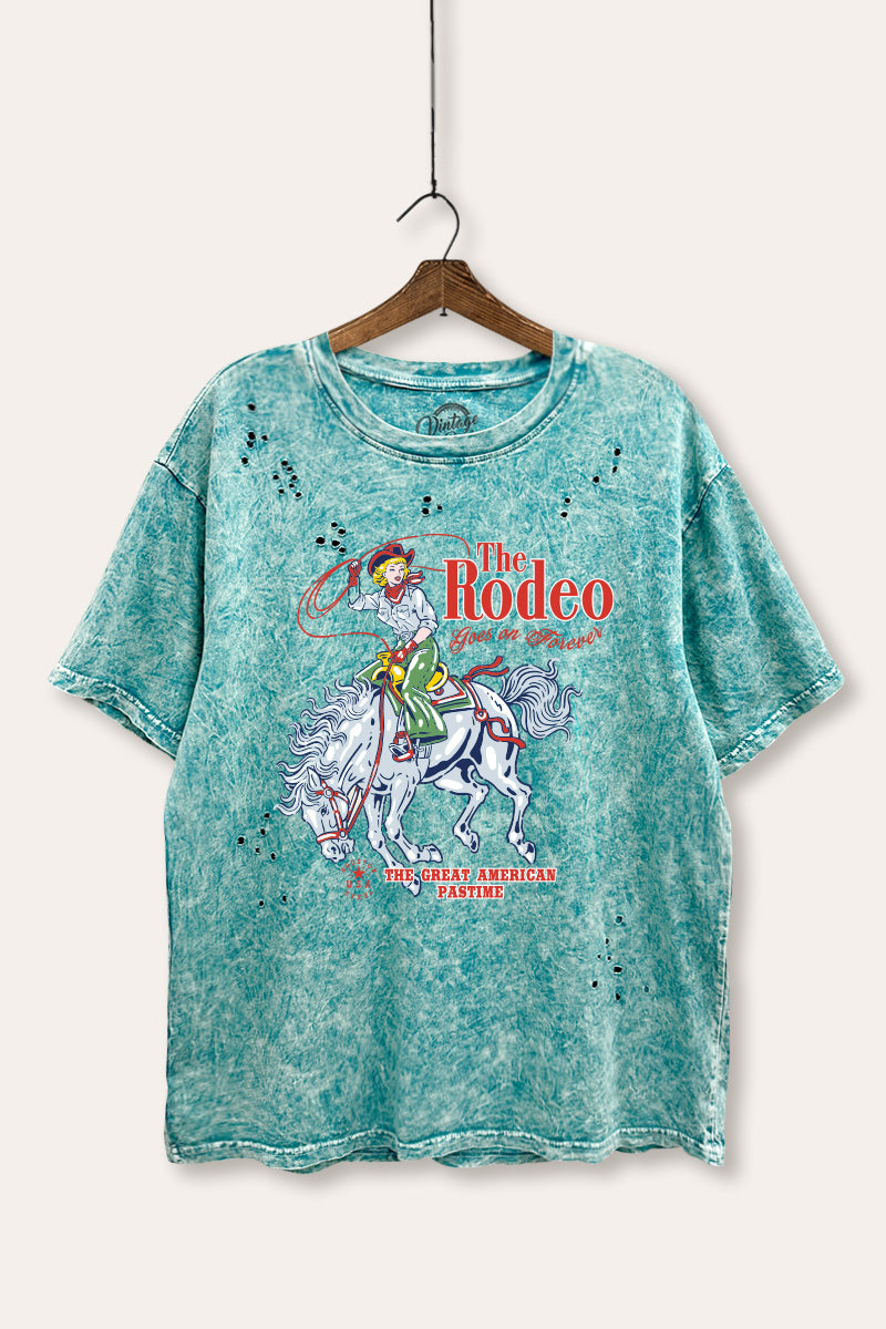"the rodeo" graphic mineral wash laser distress tee