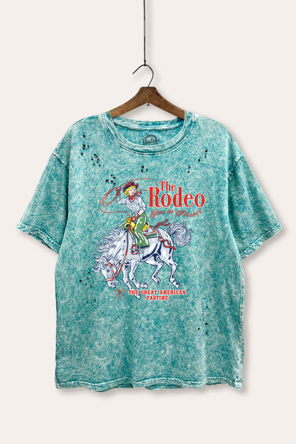 "the rodeo" graphic mineral wash laser distress tee