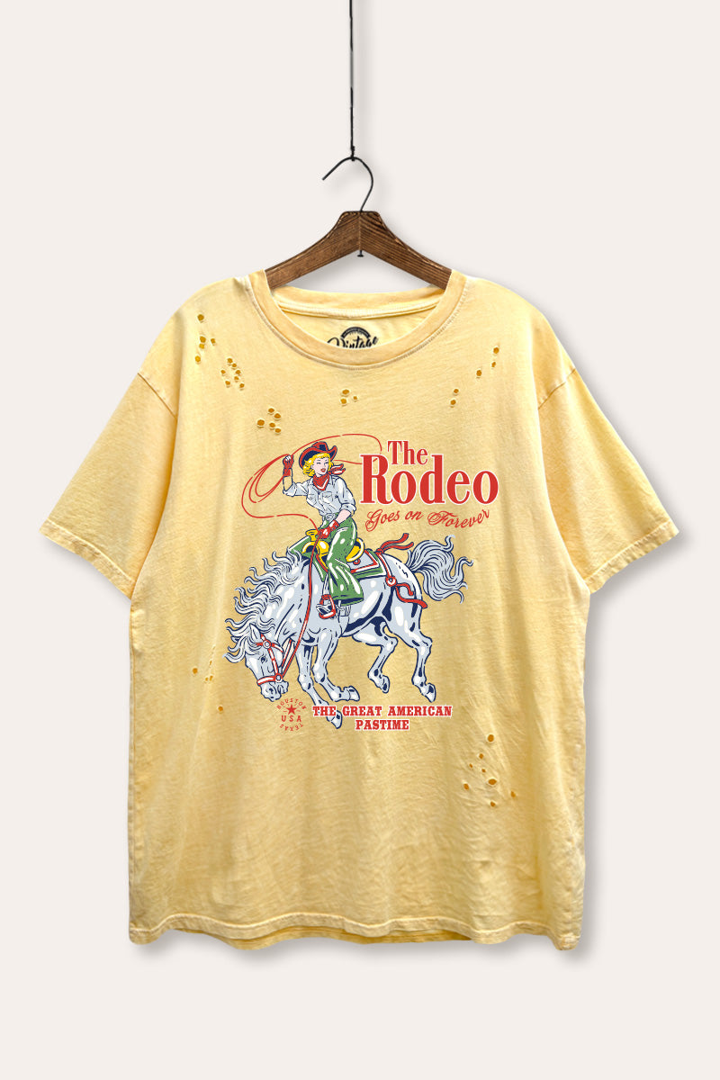"the rodeo" graphic mineral wash laser distress tee