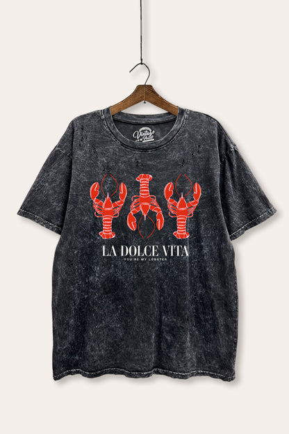 "la dolce vita" lobster graphic mineral wash laser distress tee
