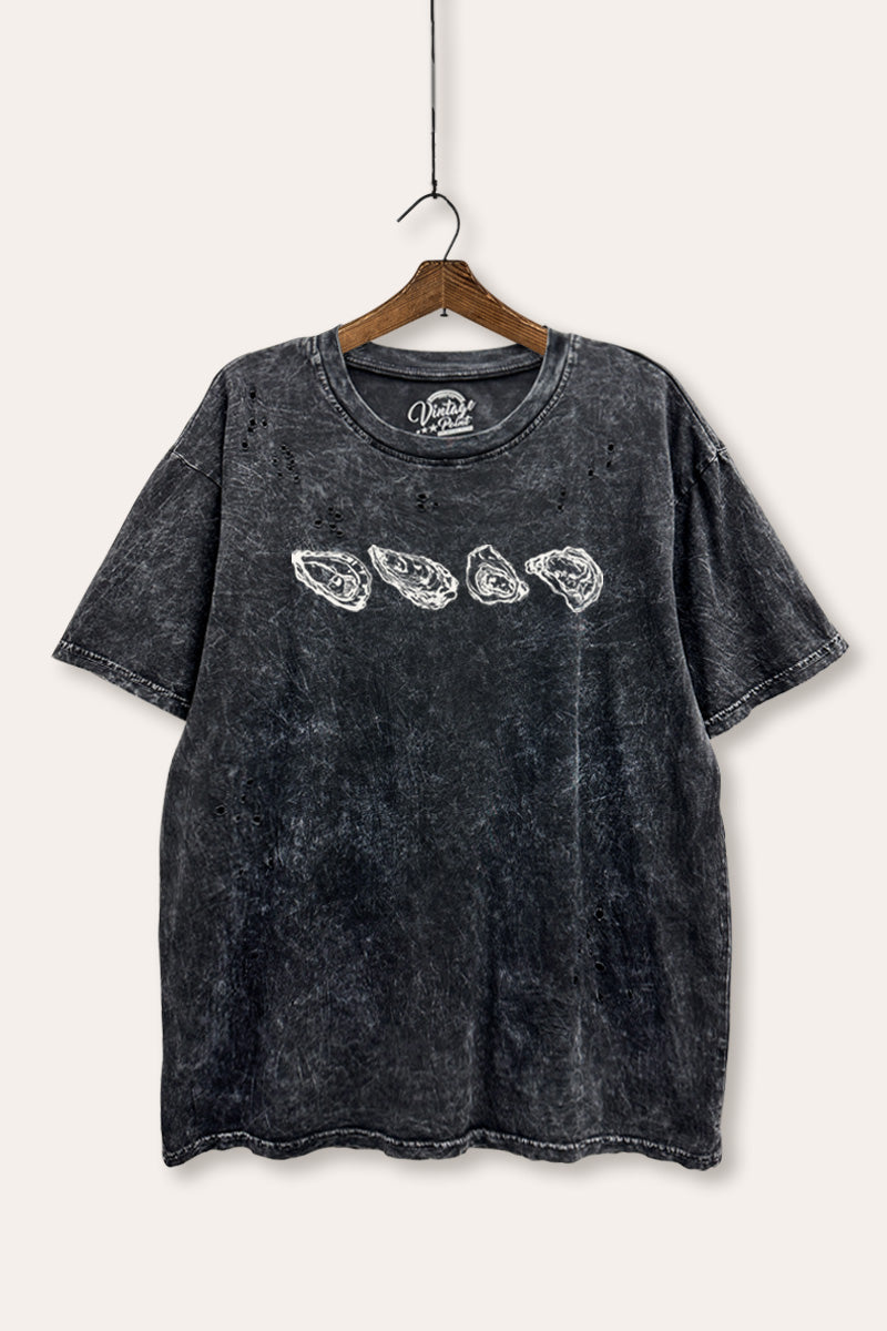 Oyster Coastal Graphic Mineral Wash Distress Tee