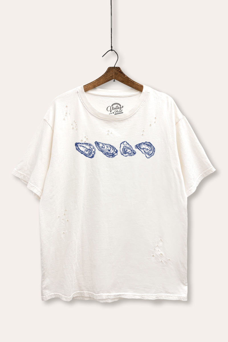 Oyster Coastal Graphic Mineral Wash Distress Tee
