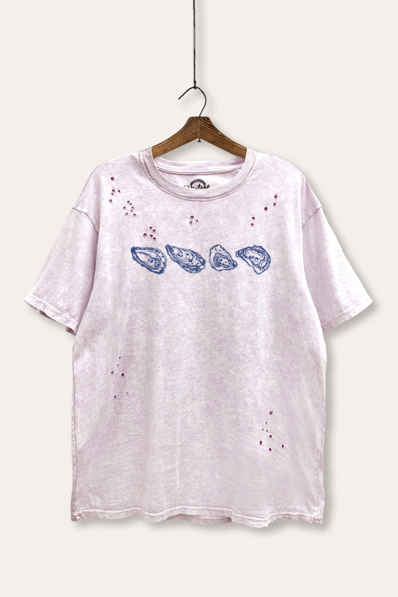 Oyster Coastal Graphic Mineral Wash Distress Tee