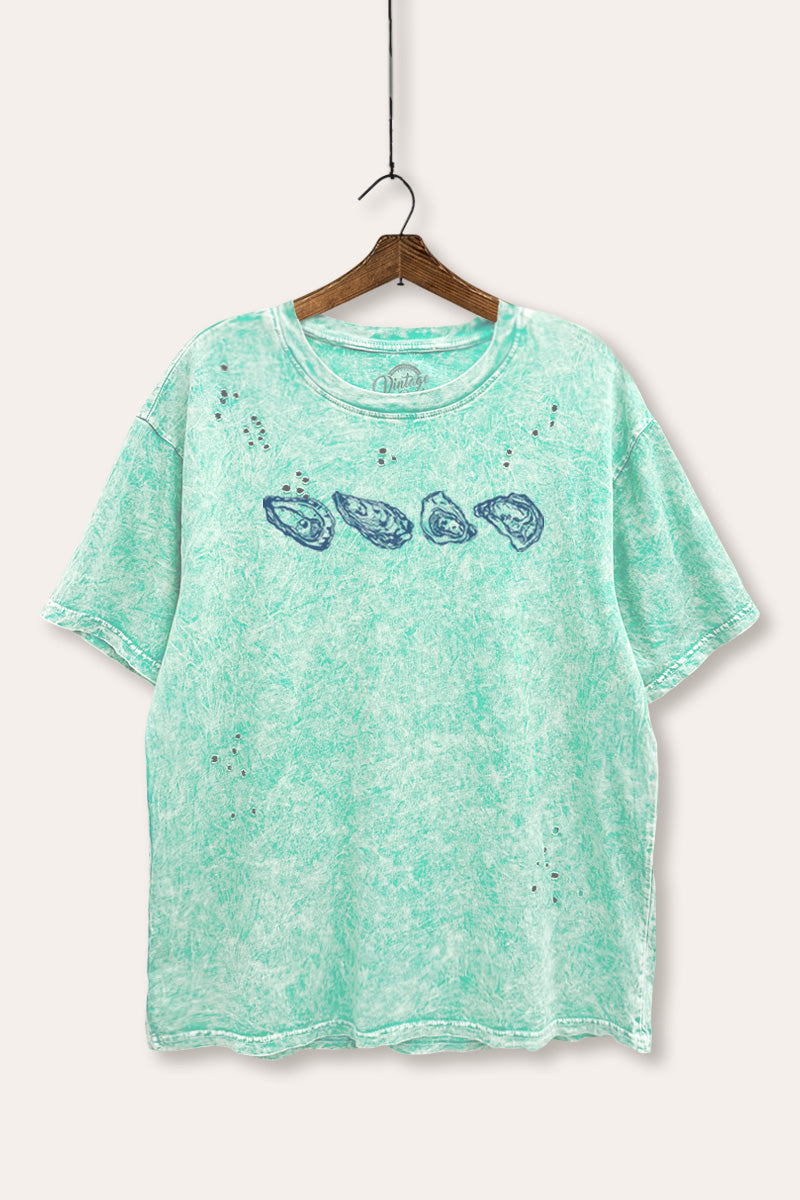 Oyster Coastal Graphic Mineral Wash Distress Tee