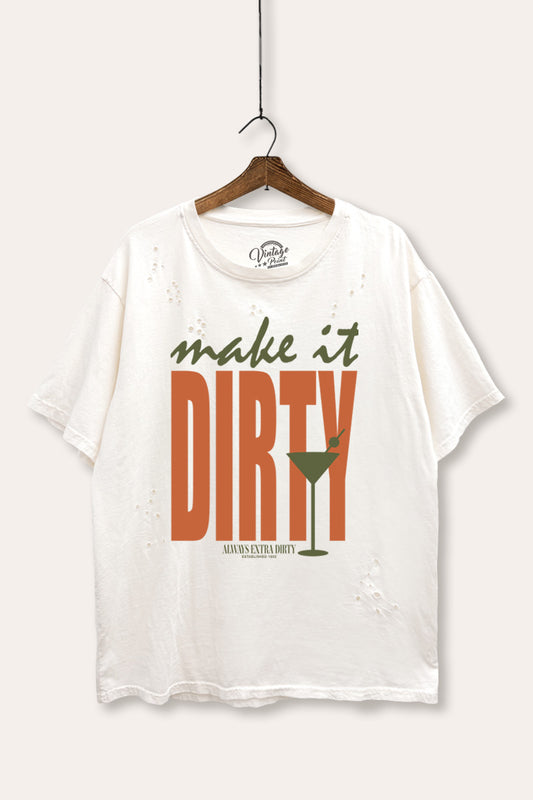 Make It Dirty Martini Graphic Mineral Wash Distress Tee