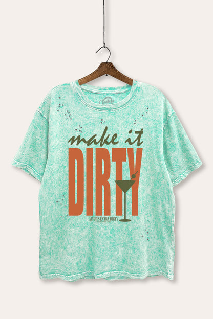 Make It Dirty Martini Graphic Mineral Wash Distress Tee